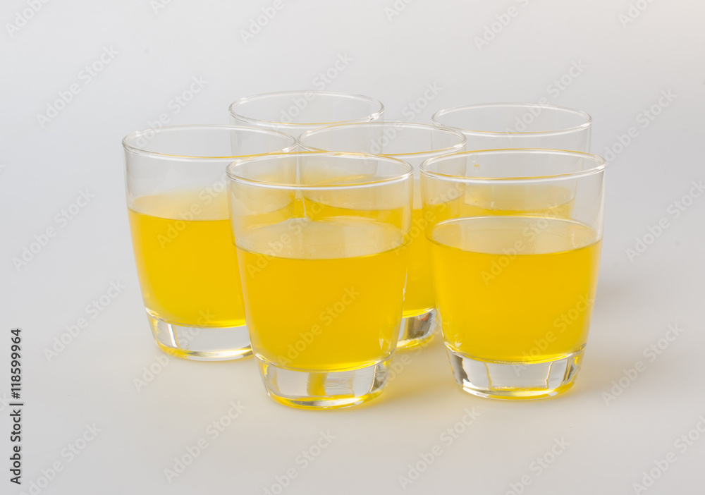 Orange juice in glasses on white background. Orange juice in glasses on white background.