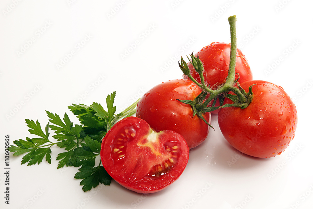 Bunch of fresh tomatoes on white background Bunch of fresh tomatoes on white background