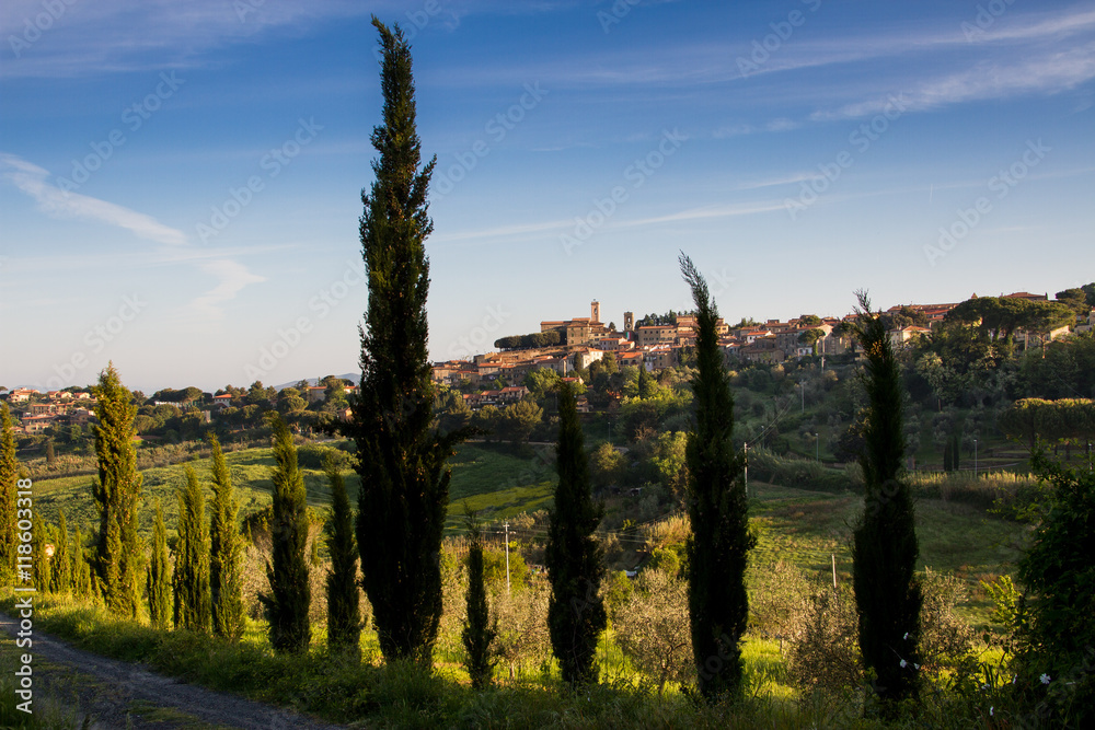 Montescudaio, Tuscany, Italy,  view of the ancient village