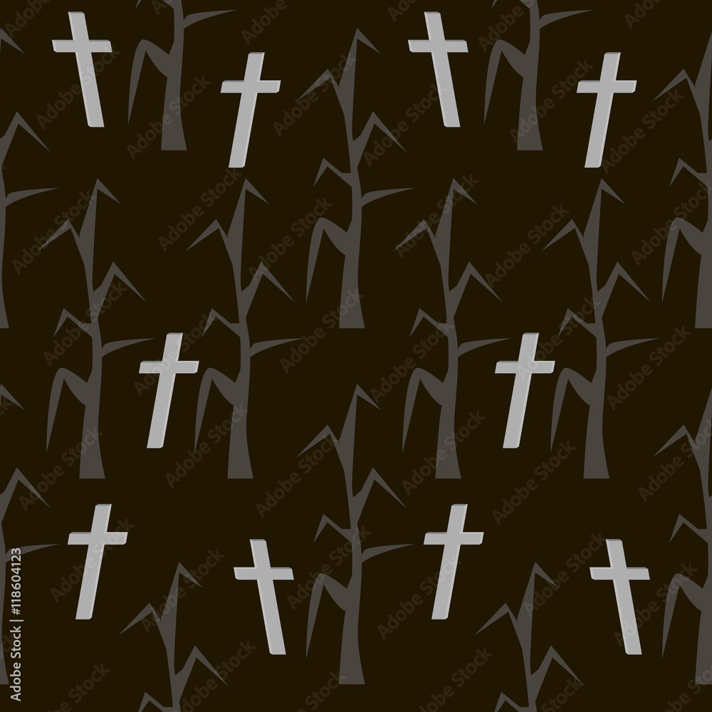 Dead trees and rickety crosses glowing in the night Dead trees and rickety crosses glowing in the night