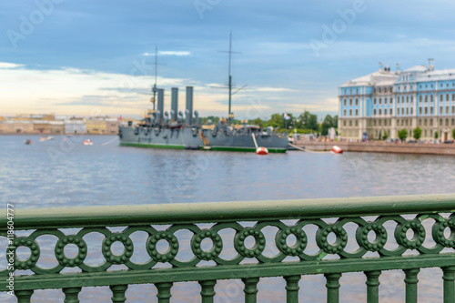 Cruiser Aurora after a long renovation newly put on Eternal Parking near Petrogradskaya embankment of the Neva river photo