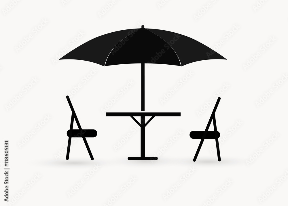 Icon of street cafe - table, chairs and parasol