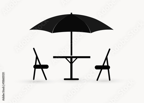 Icon of street cafe - table, chairs and parasol