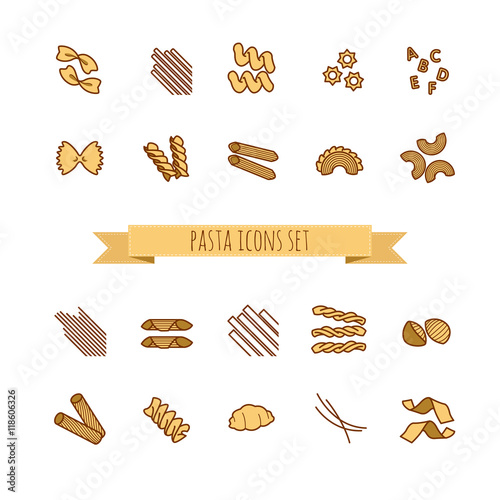 icons set of various pasta shapes