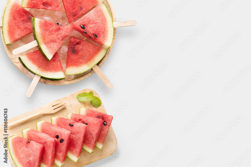 Design of mockup healthy watermelon and watermelon ice cream set