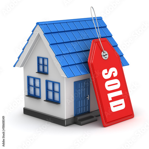 Fotografie 3d blue house and sold tag