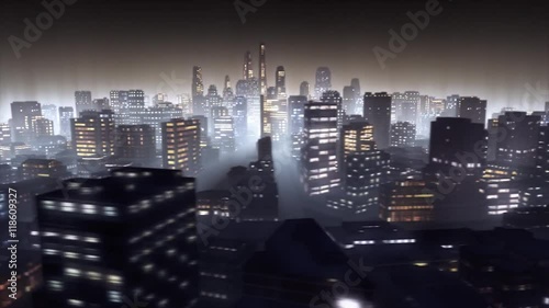3d animated cityscape by night. Loop. 