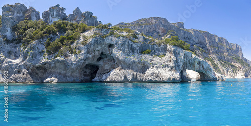 panorama of blue sea and the rocky coast in the gulf of Orosei S