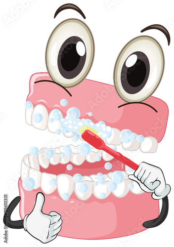 Brushing teeth with toothbrush