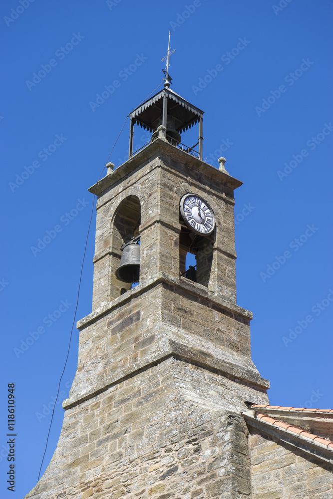 Obraz premium Clock tower and bell, ancient architecture inside Zamora, Spain,