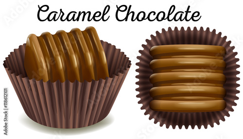 Caramel chocolate in brown cup