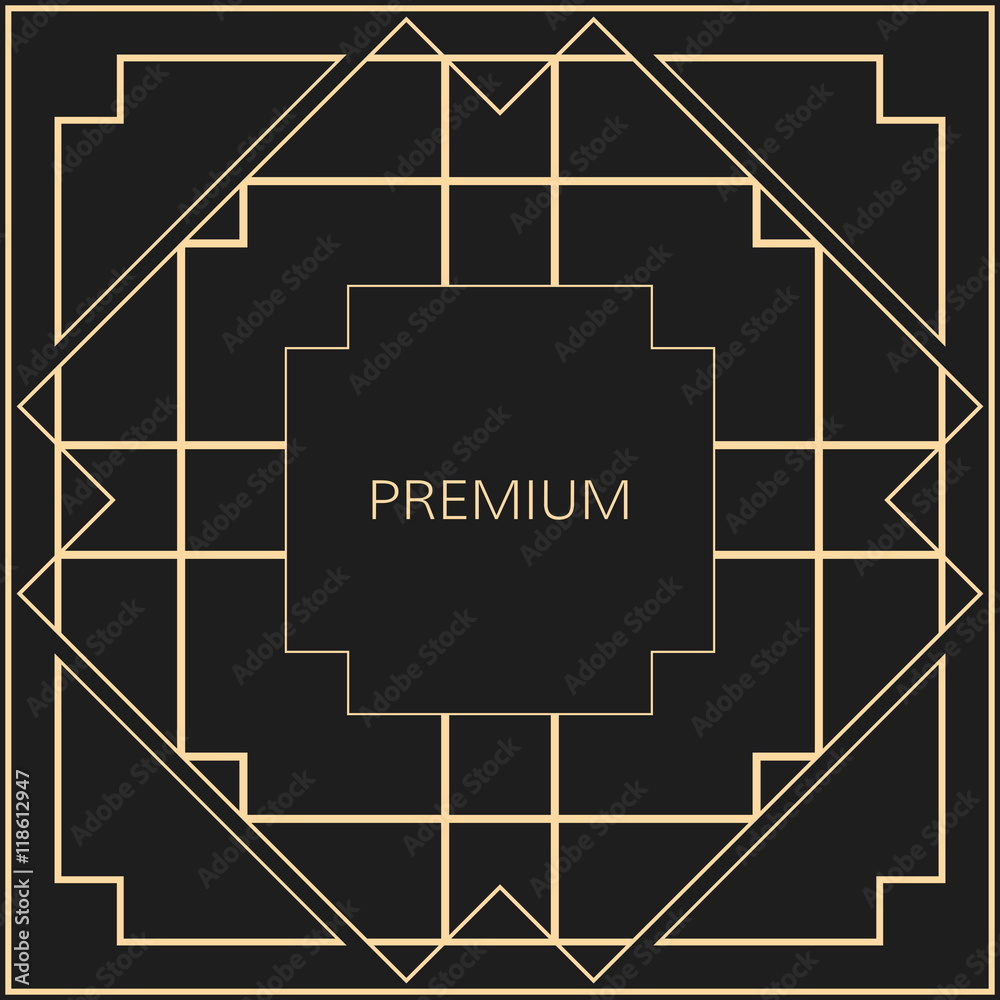 Vector geometric frame in Art Deco style. Square abstract element for design. Light golden lined shape. Vector geometric frame in Art Deco style. Square abstract element for design. Light golden lined shape.