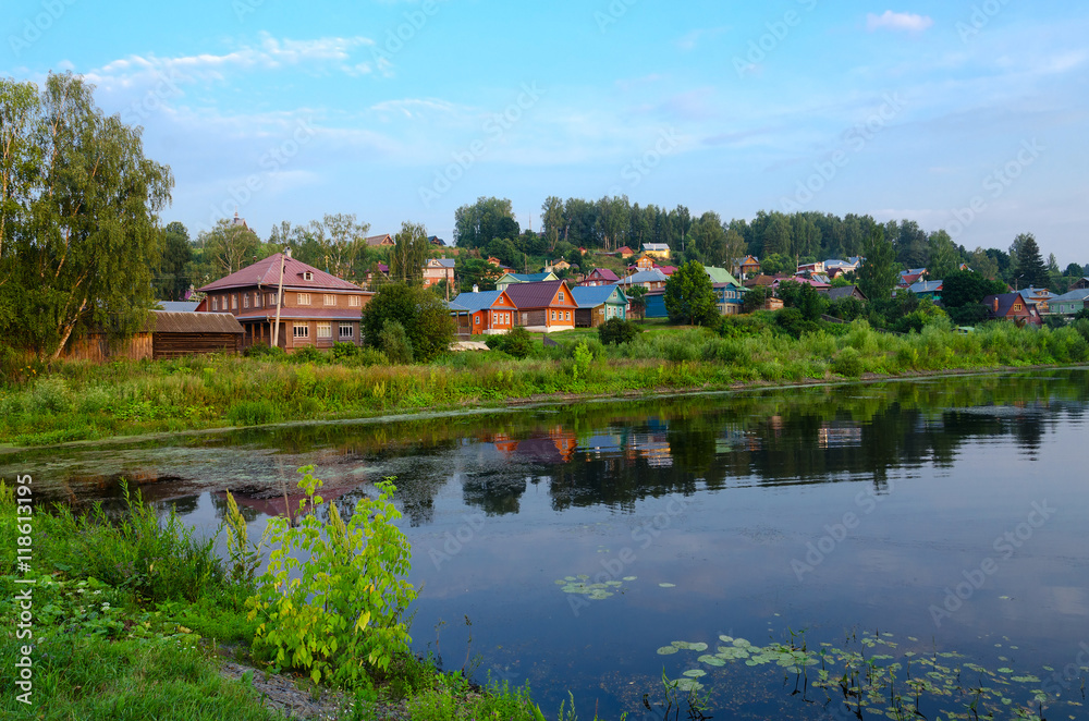Quiet provincial town of Ples in summer twilight, Russia