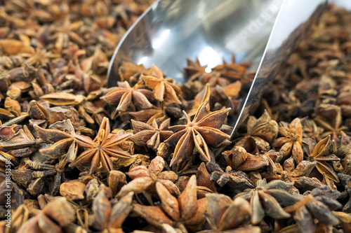 Star anise spice on background