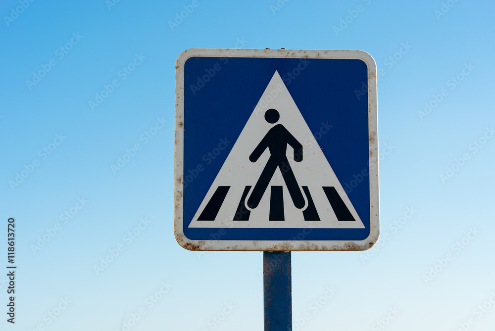 Rusty Walkway Sign on Blue Light Sky Rusty Walkway Sign on Blue Light Sky
