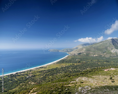 beach and mountains ionian sea coastline view of south albania