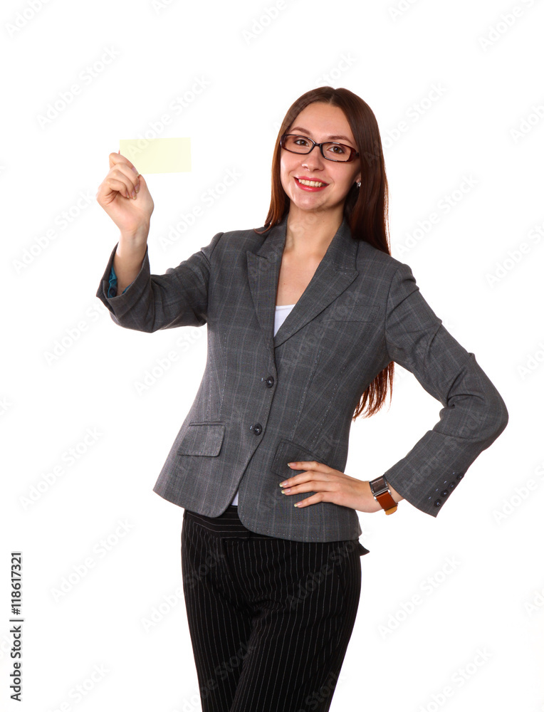 young girl standing on a white background