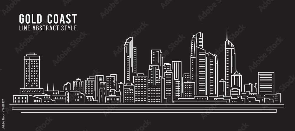 Cityscape Building Line art Vector Illustration design - Gold coast city
