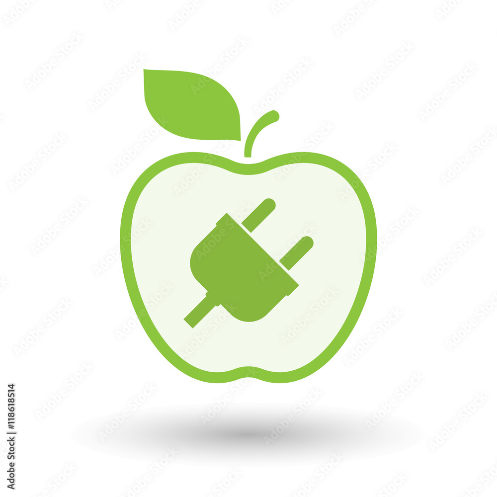 Isolated line art apple icon with a plug Isolated line art apple icon with a plug
