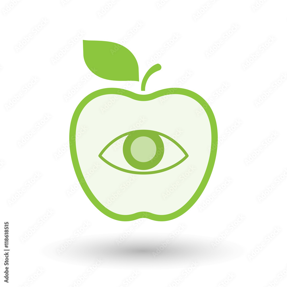 Isolated line art apple icon with an eye Isolated line art apple icon with an eye