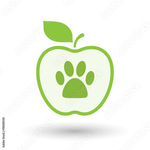 Isolated  line art apple icon with an animal footprint