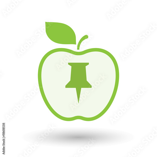 Isolated  line art apple icon with a push pin