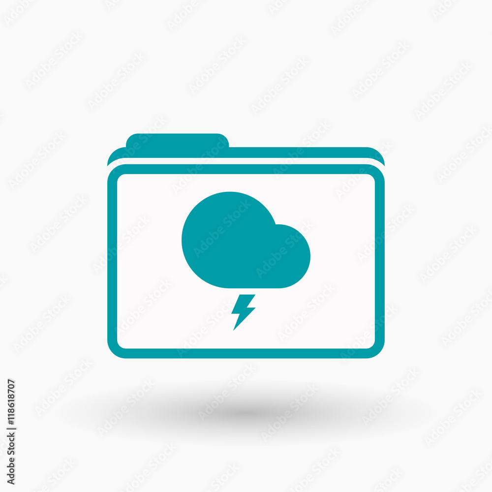 Isolated line art folder icon with a stormy cloud Isolated line art folder icon with a stormy cloud