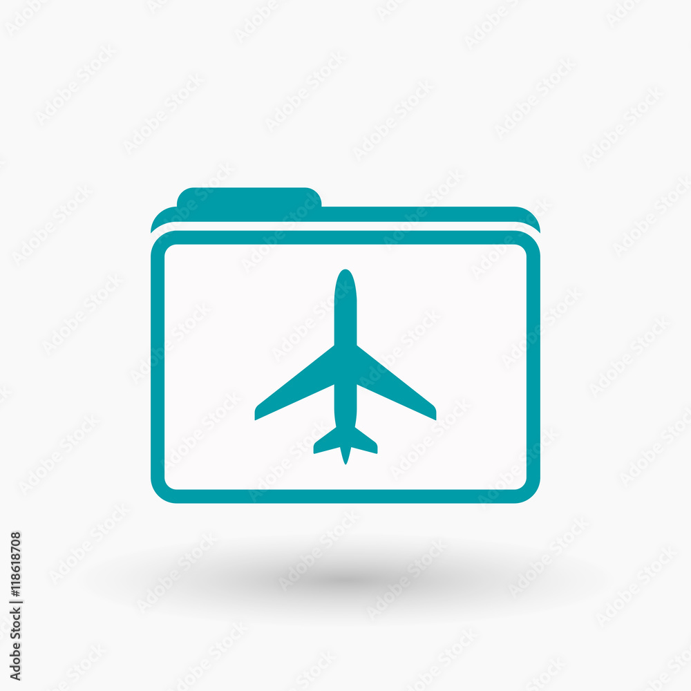 Isolated line art folder icon with a plane Isolated line art folder icon with a plane