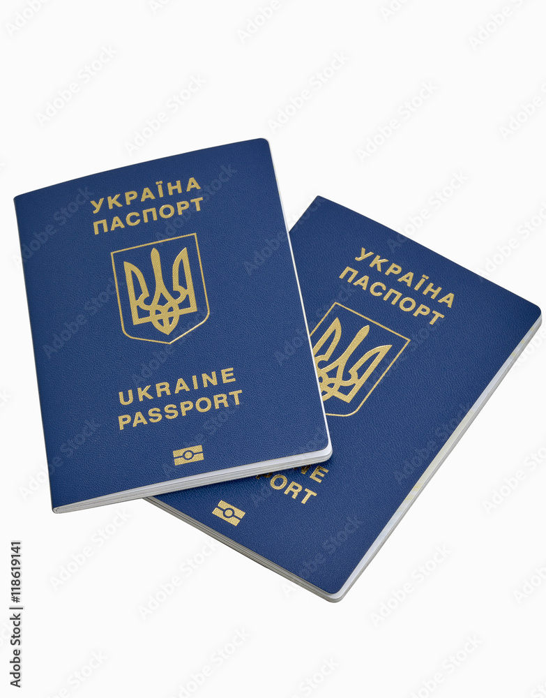 Ukrainian biometric passports isolated on white background Ukrainian biometric passports isolated on white background