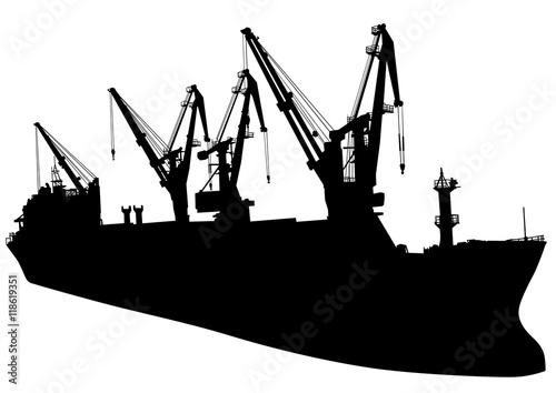 Cargo cranes in the seaport on white background