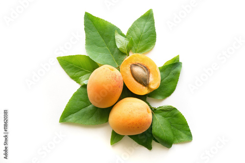 Ripe apricots with leaves