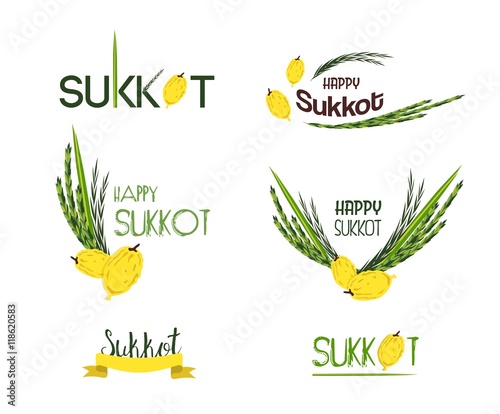 Vector collection of labels for Sukkot, Jewish Holiday. Icons and badges