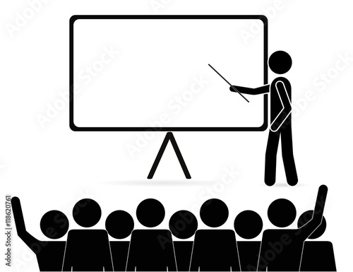 Man at the blackboard. Teacher icon.