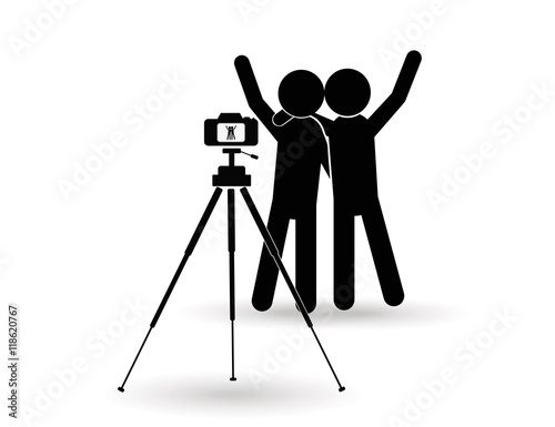 Two friends posing for a photo. Vector.