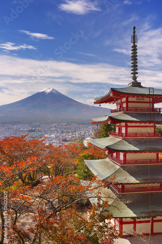 Chureito pagoda and Mount Fuji  Japan in autumn