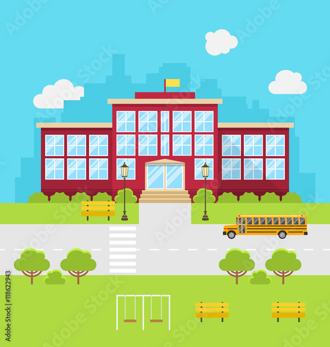 Fototapeta Naklejka Na Ścianę i Meble -  School Building, Background for Back to School