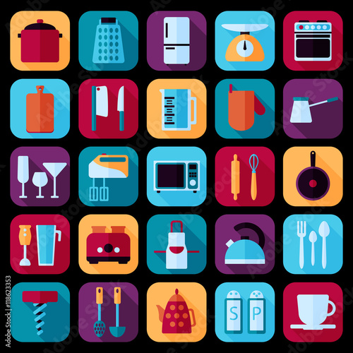 kitchenware icon flat set