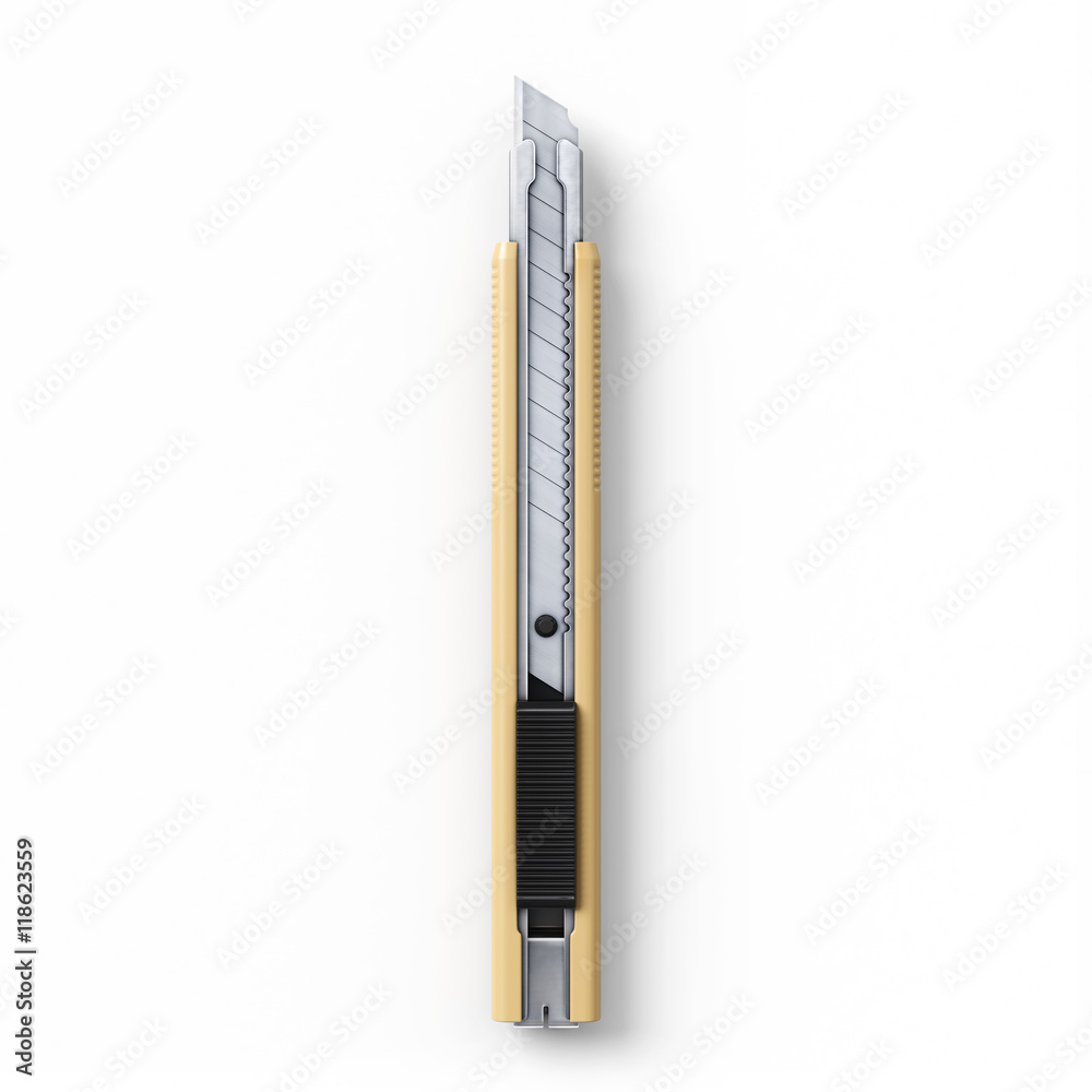 Cutter knife.3D rendering.Isolated on white background.Top view. Cutter knife.3D rendering.Isolated on white background.Top view.