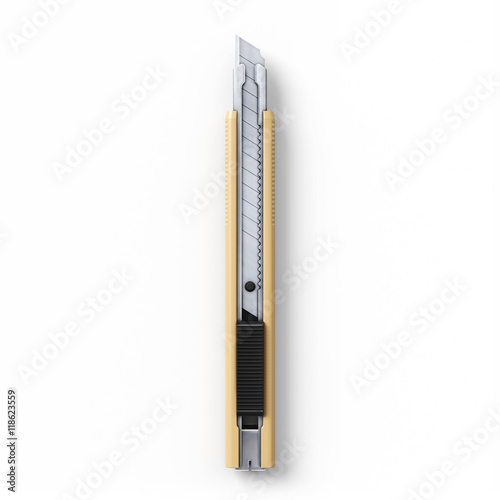 Cutter knife.3D rendering.Isolated on white background.Top view.