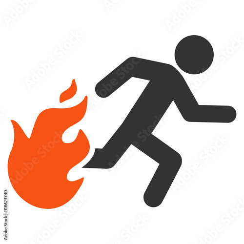Fired Running Man icon. Vector style is bicolor flat iconic symbol with rounded angles, orange and gray colors, white background.