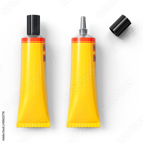 Glue tubes.3D rendering.Isolated on white background.Top view.