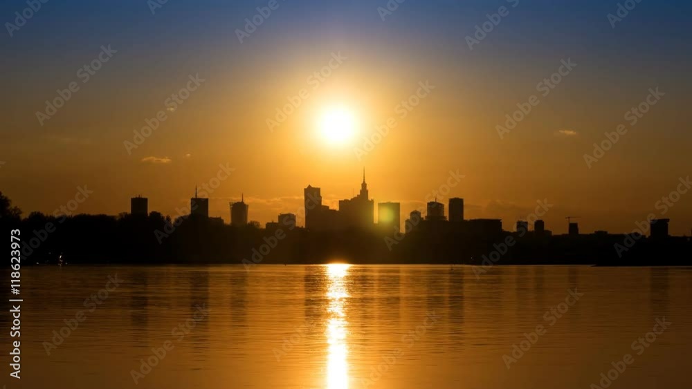 Sunset over the center of Warsaw - timelapse, zoom in Sunset over the center of Warsaw - timelapse, zoom in