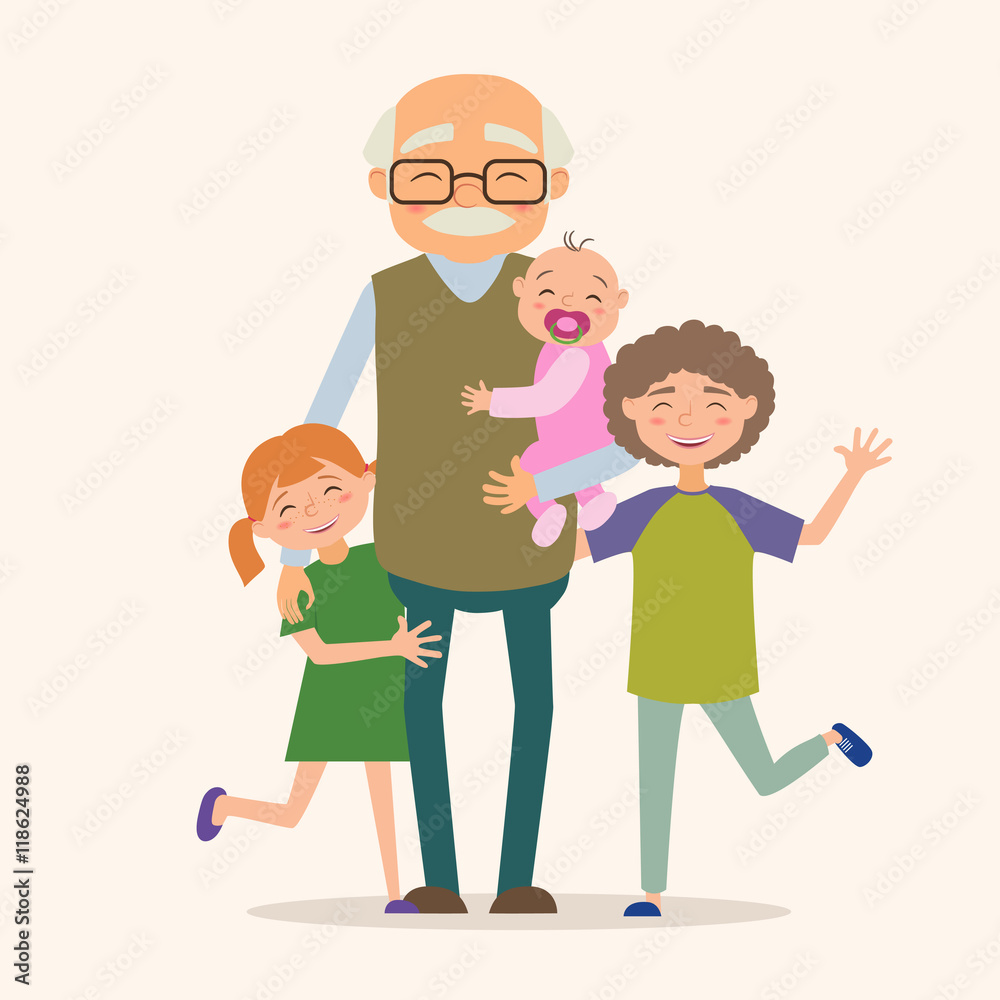 Grandfather with her grandchildren Grandfather with her grandchildren