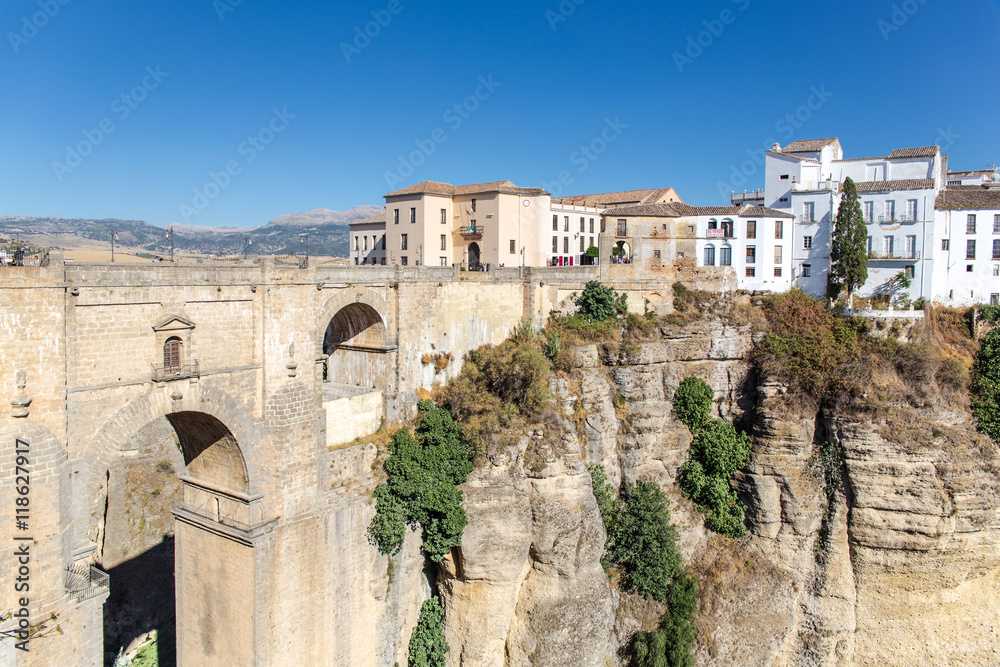 View of Ronda, Andalusia Spain, on a hot summer afternoon
