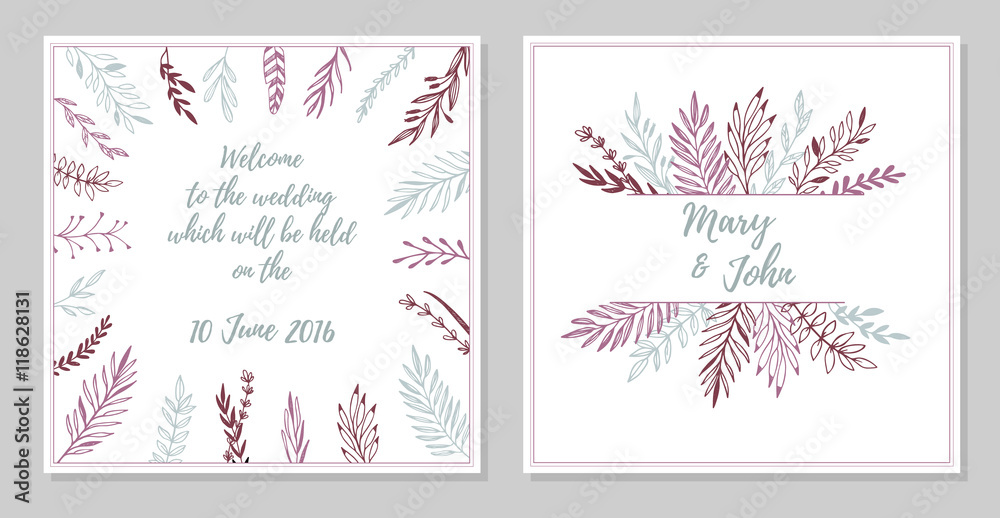 Hand drawn vector illustration - Wedding invitation card with fl Hand drawn vector illustration - Wedding invitation card with fl