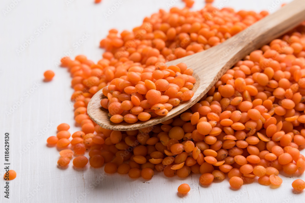 red lentils with spoon