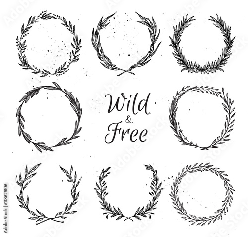 Hand drawn vector illustration - Laurels and wreaths. Design ele