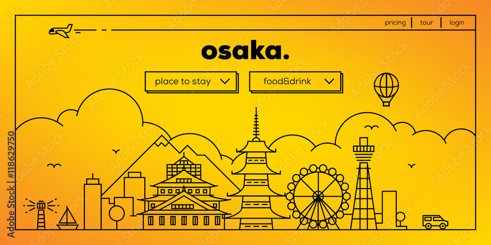 Obraz premium Osaka Modern Web Banner Design with Vector Linear Skyline