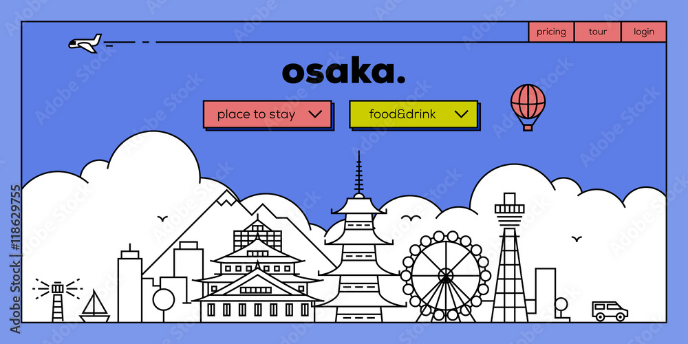 Fototapeta premium Projekt nowoczesnych banerów internetowych w Osace z liniową linią horyzontu wektorowego