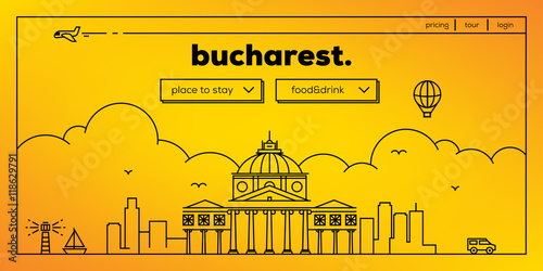 Bucharest Modern Web Banner Design with Vector Linear Skyline